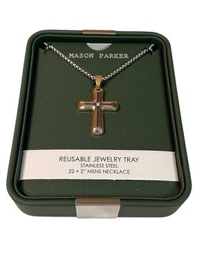 Mason Parker Stainless Steel Cross Pendant Necklace 
Silver & Gold
22 to 24”
New